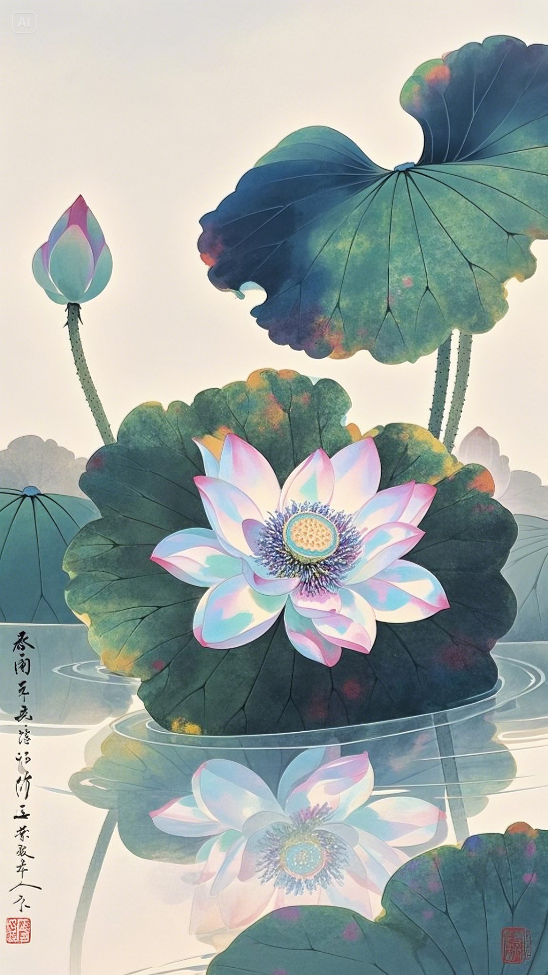 水墨晕染,勾勒莲之雅韵;色彩交织,绘就荷之灵秀