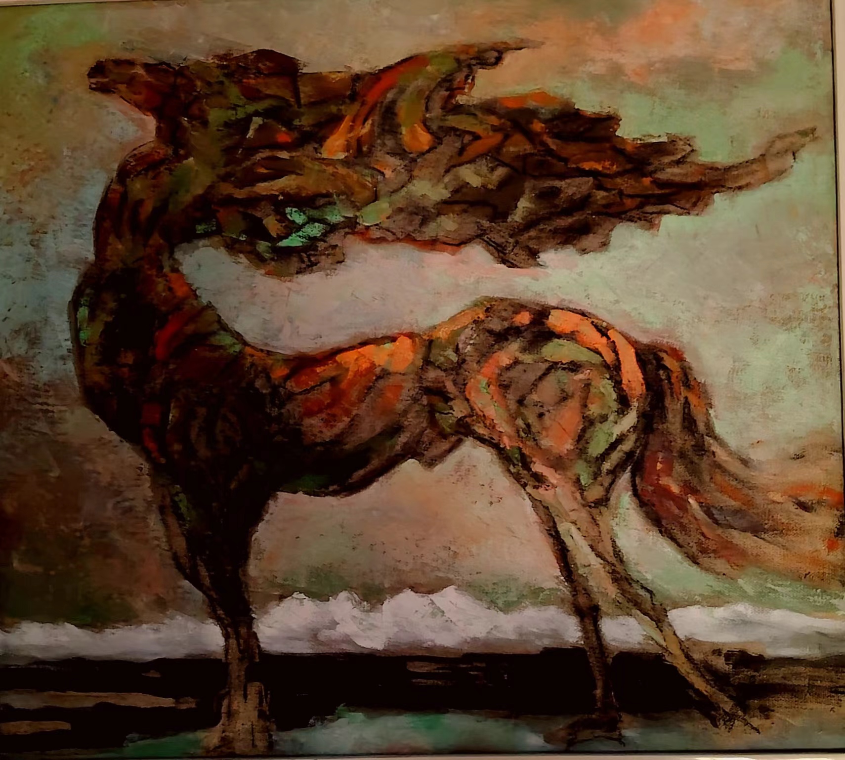 胡言艺术于国富画马《曙光》油画