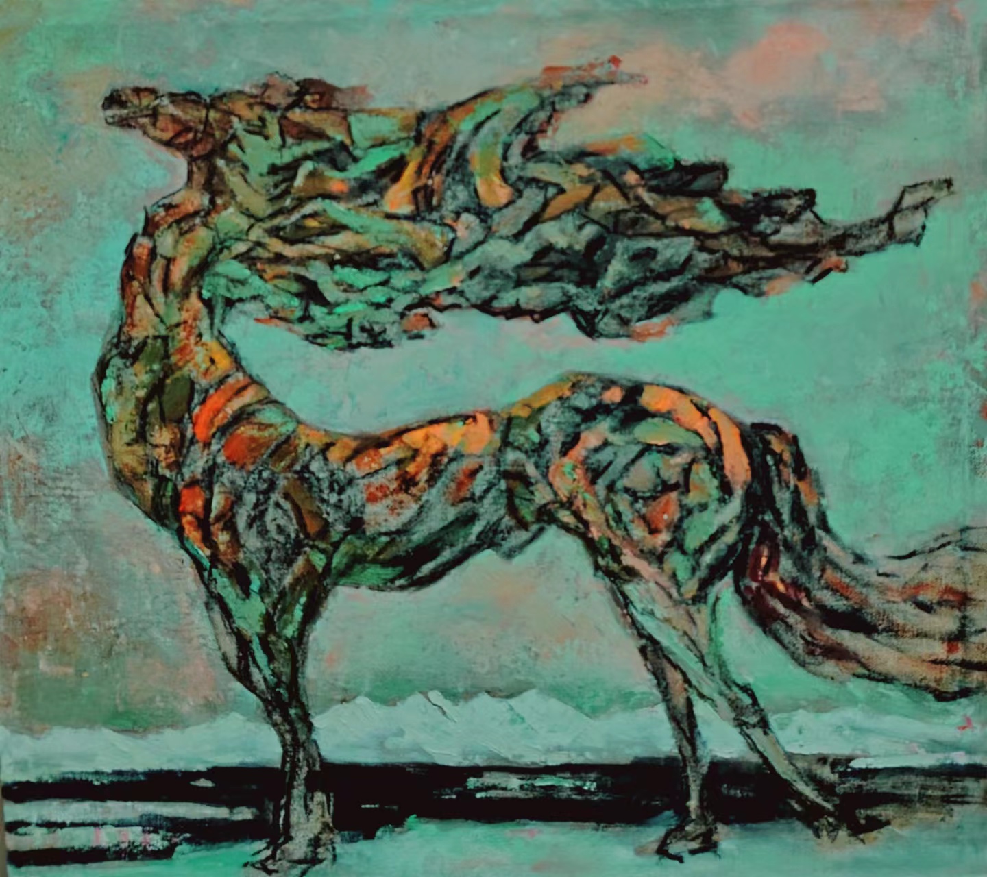 胡言艺术于国富画马《曙光》油画