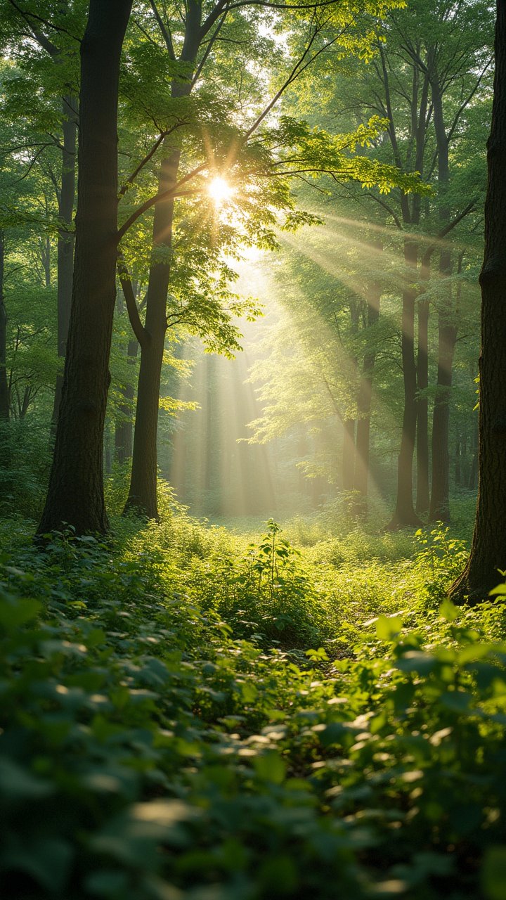 清晨的森林里,阳光透过树梢,洒下一片斑驳的光影,我在这片绿意盎然中