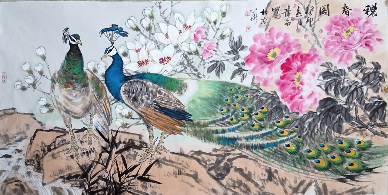 花鸟画家黄石画孔雀系列,#美术作品