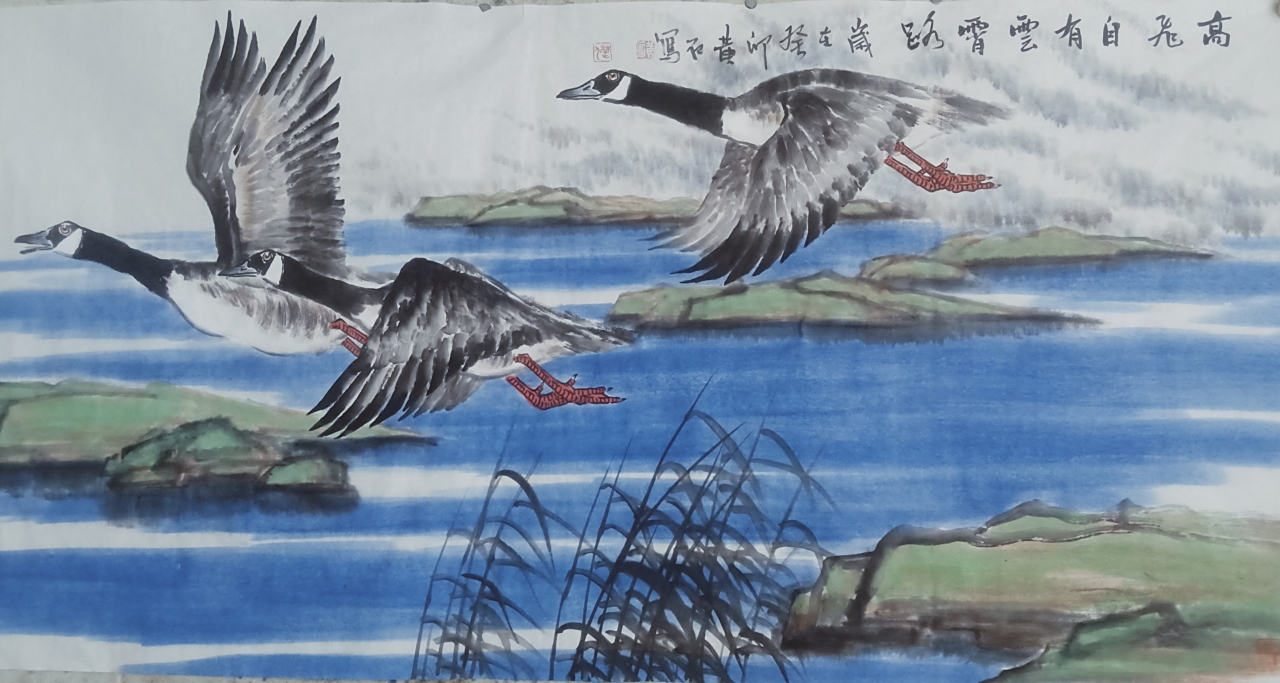 画家黄石鸿雁系列作品欣赏#美术作品##遇见春天的美好