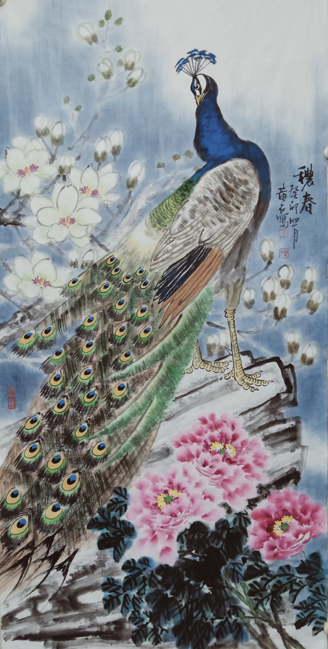画家黄石孔雀系列欣赏#美术作品##遇见春天的美好#  国画艺术