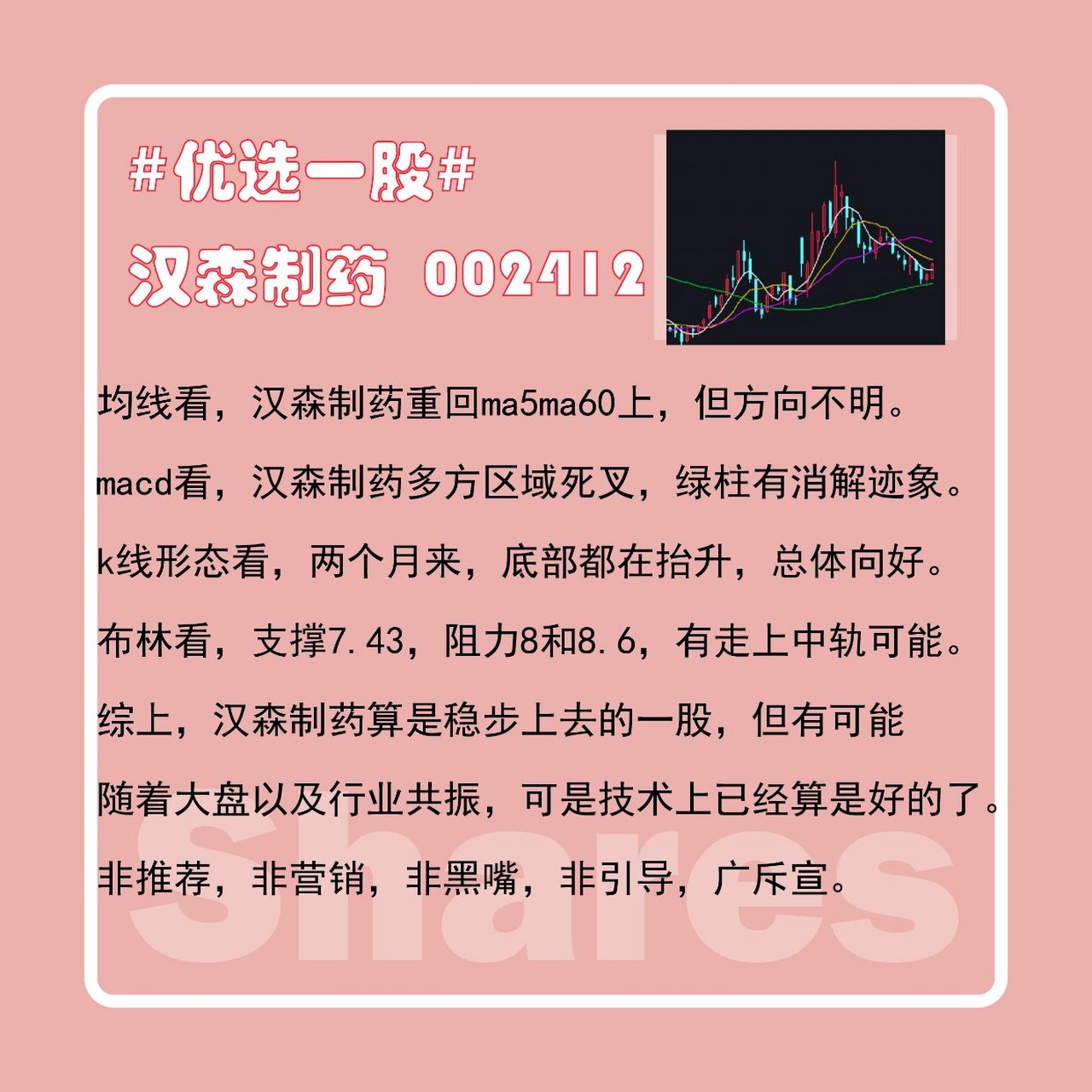 股市洞察# #优选一股# 汉森制药 002412 均线看,汉森制药重回ma5ma60