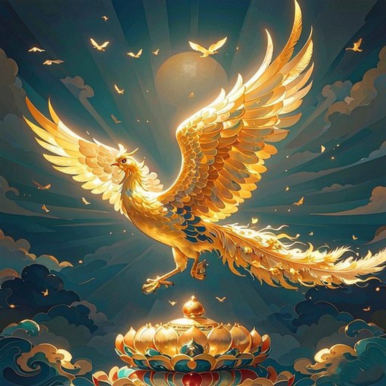 金凤凰展翅高飞,祥云相伴,梦想启航!祝大家飞黄腾达!旗开得胜!