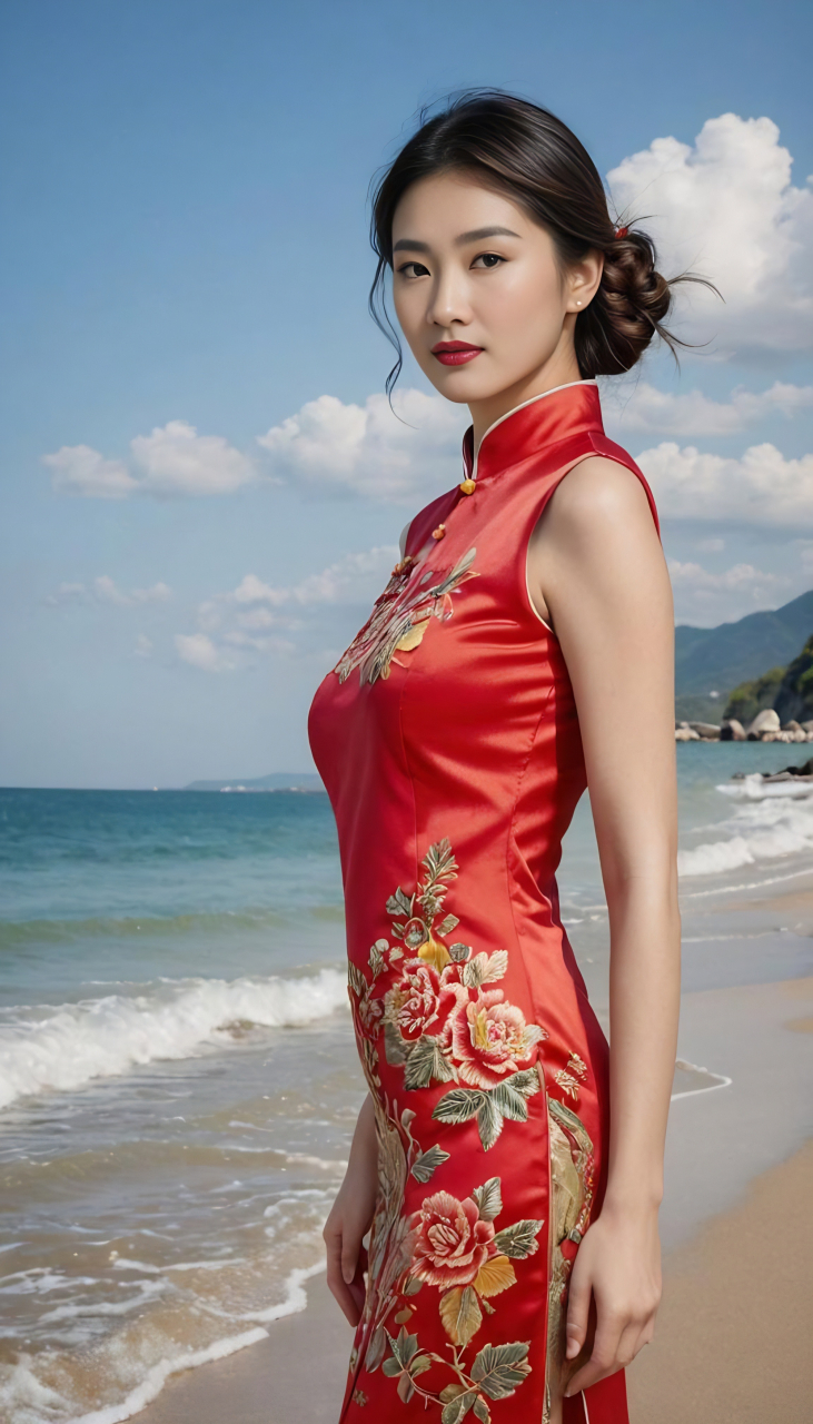 动态夏日征集令# 旗袍摇曳海风微,倩影娉婷立水涯.