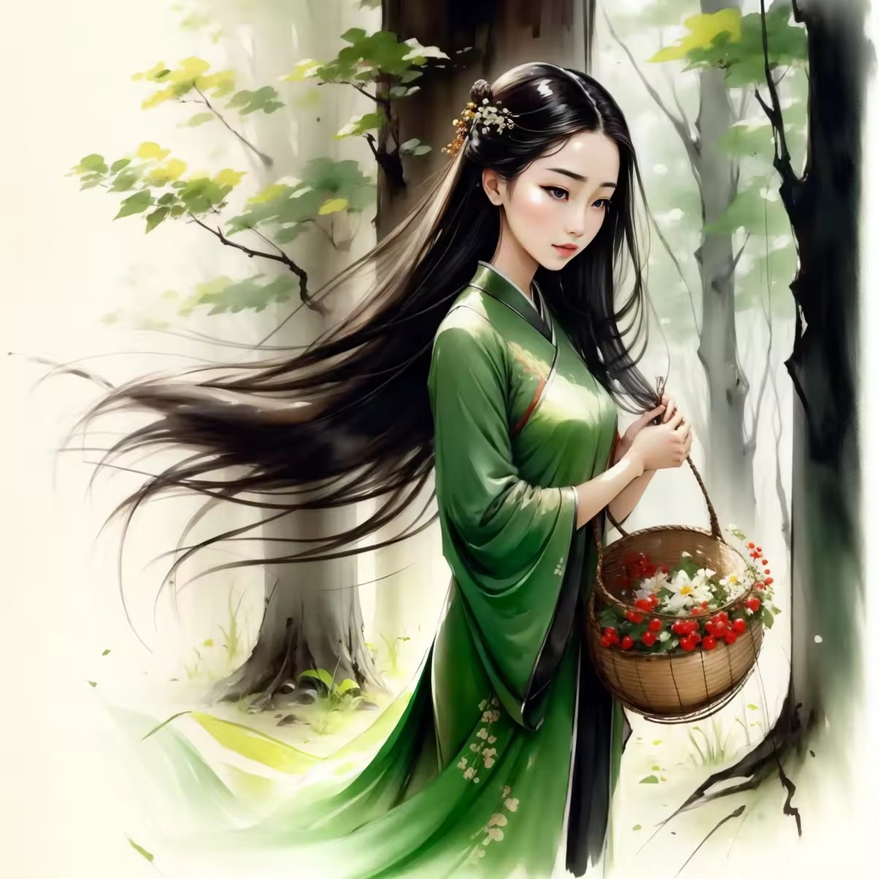 古风绿衣女子#古风美女