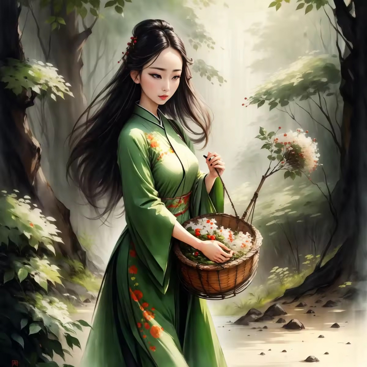 古风绿衣女子#古风美女