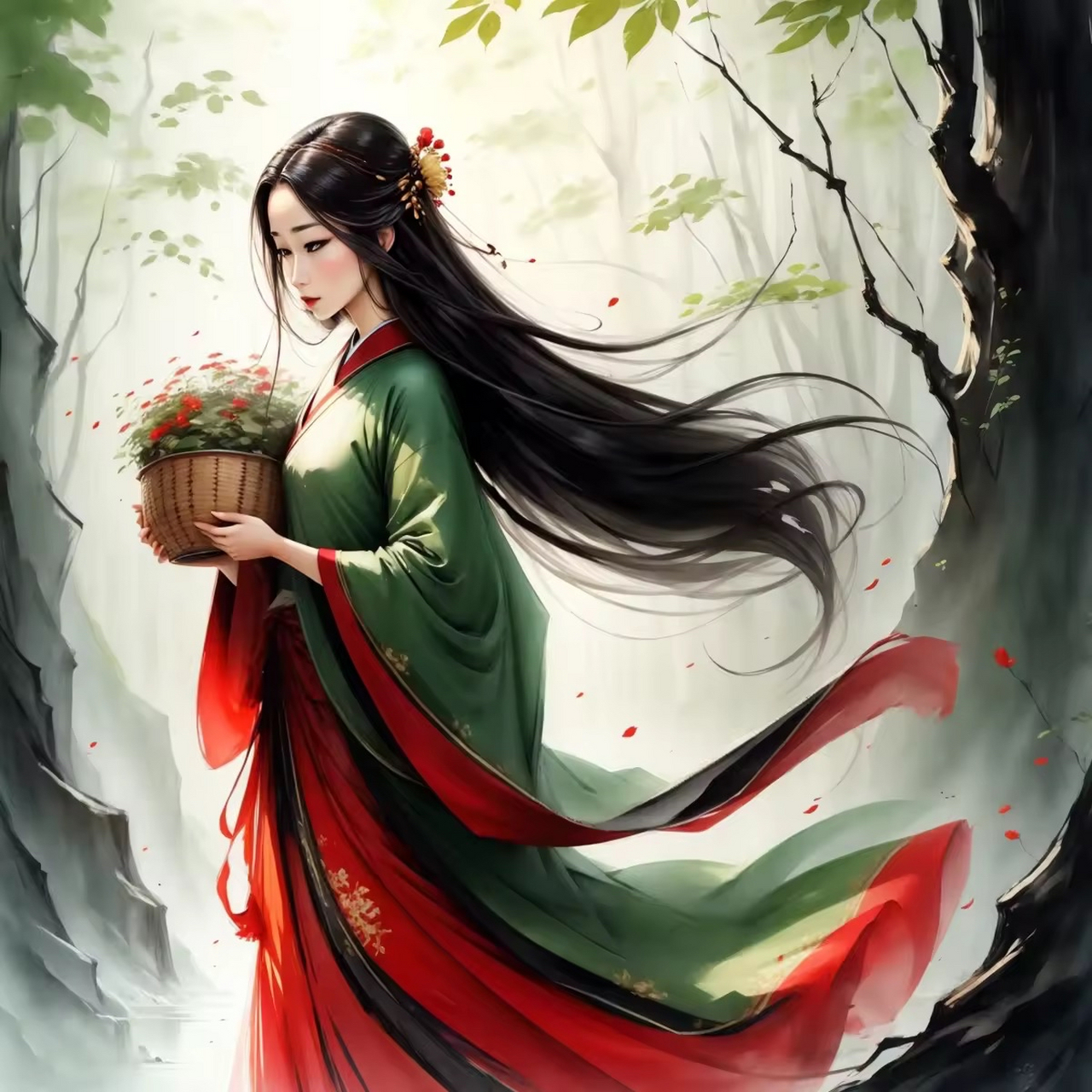 古风绿衣女子#古风美女