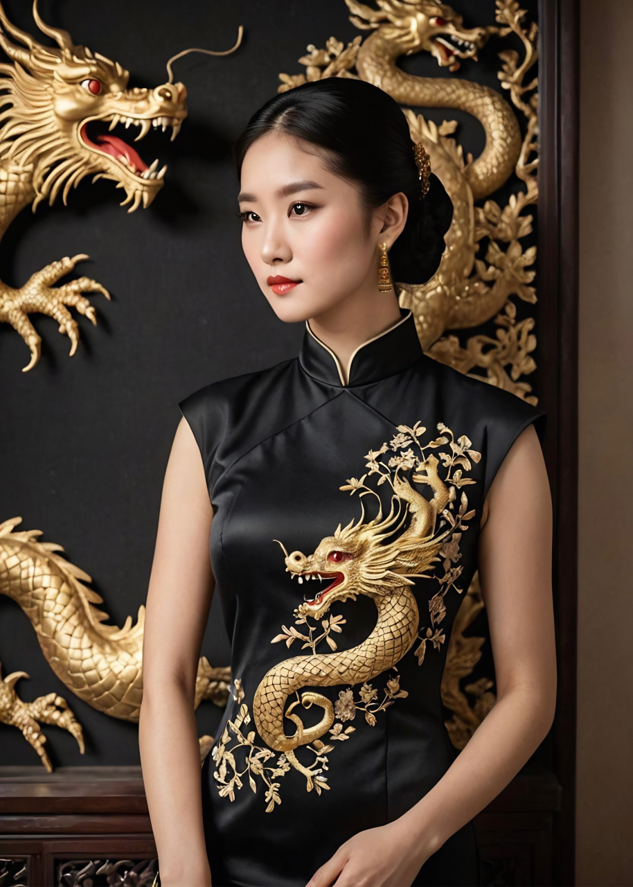 高考陪伴计划# 旗袍丽人,优雅转身,金龙盘旋,传统与时尚交融,惊艳了