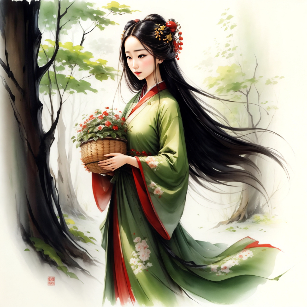 古风绿衣女子#古风美女