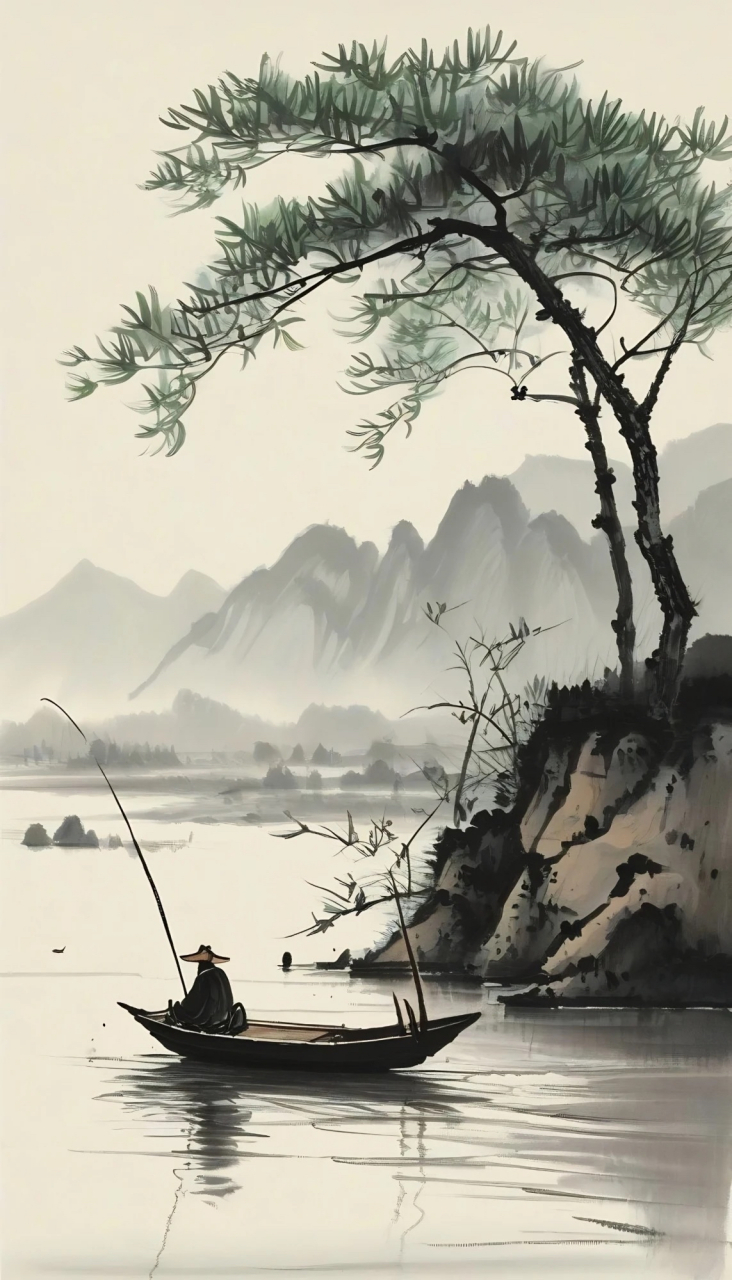 中国传统水墨画:独钓寒江!#动态连更挑战