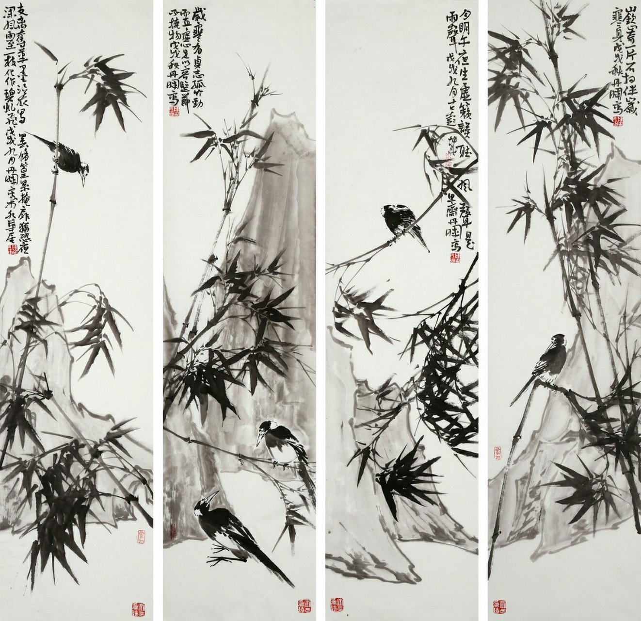 江苏省美协会员,清华美院助教,陈丹晖老师花鸟画四条屏136×34cm×4