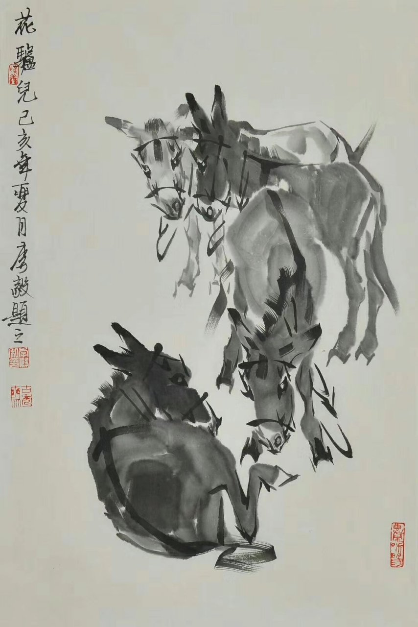 《花驴儿》70*46cm,李毅,国画家,现为中国美术家协会员,中国民族画院
