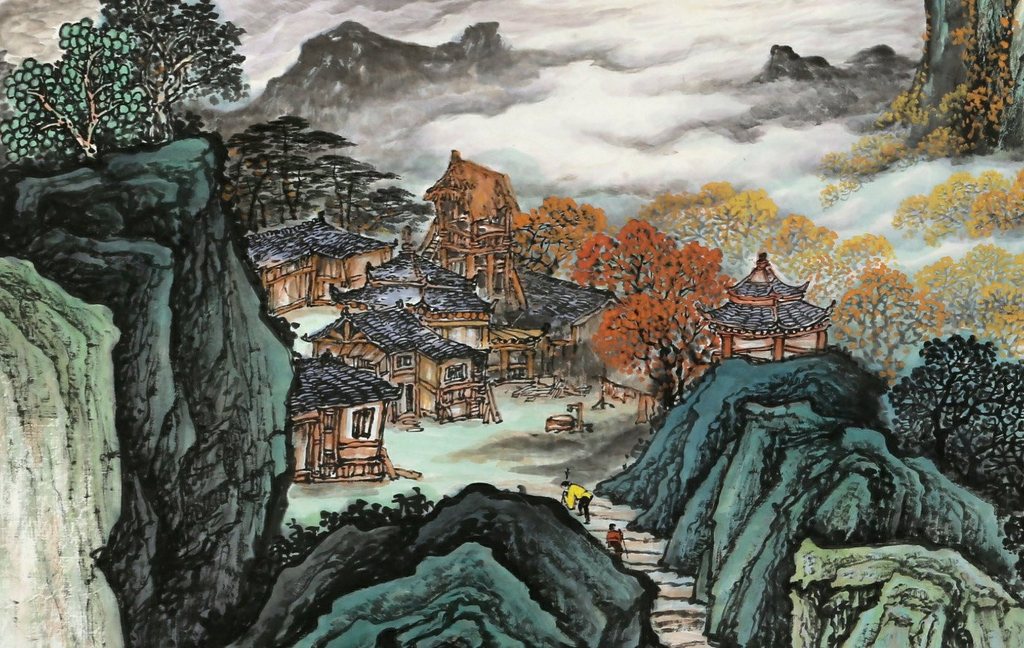 蒋元发老师小六尺山水画《紫气东来 180×70cm#绘画#绘画上百度