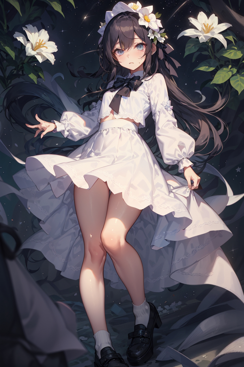 21~ #二次元美少女#  在这个寂静的夜晚,一位黑发少女静静地站在月光