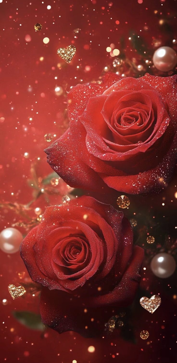 哇,这两朵红玫瑰太闪耀了,珍珠和爱心blingbling,感觉浪漫氛围都要溢