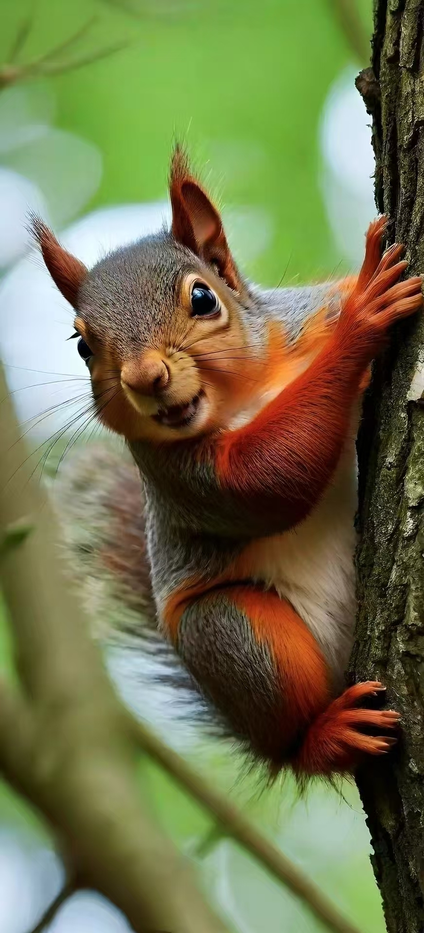 这小松鼠爬树的速度可真快,眼睛瞪得圆溜溜的,好像在监视我呢!