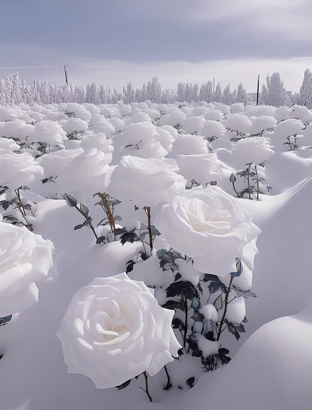 7615被大雪覆盖的白色玫瑰花海,简直美到令人窒息!