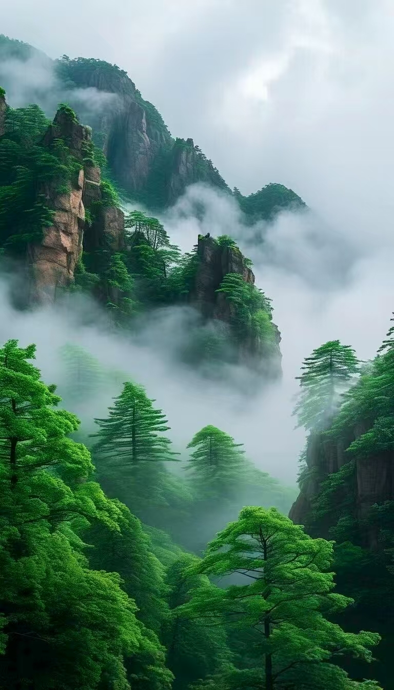 哇,这雾蒙蒙的山景美得让人窒息,仿佛置身于仙境