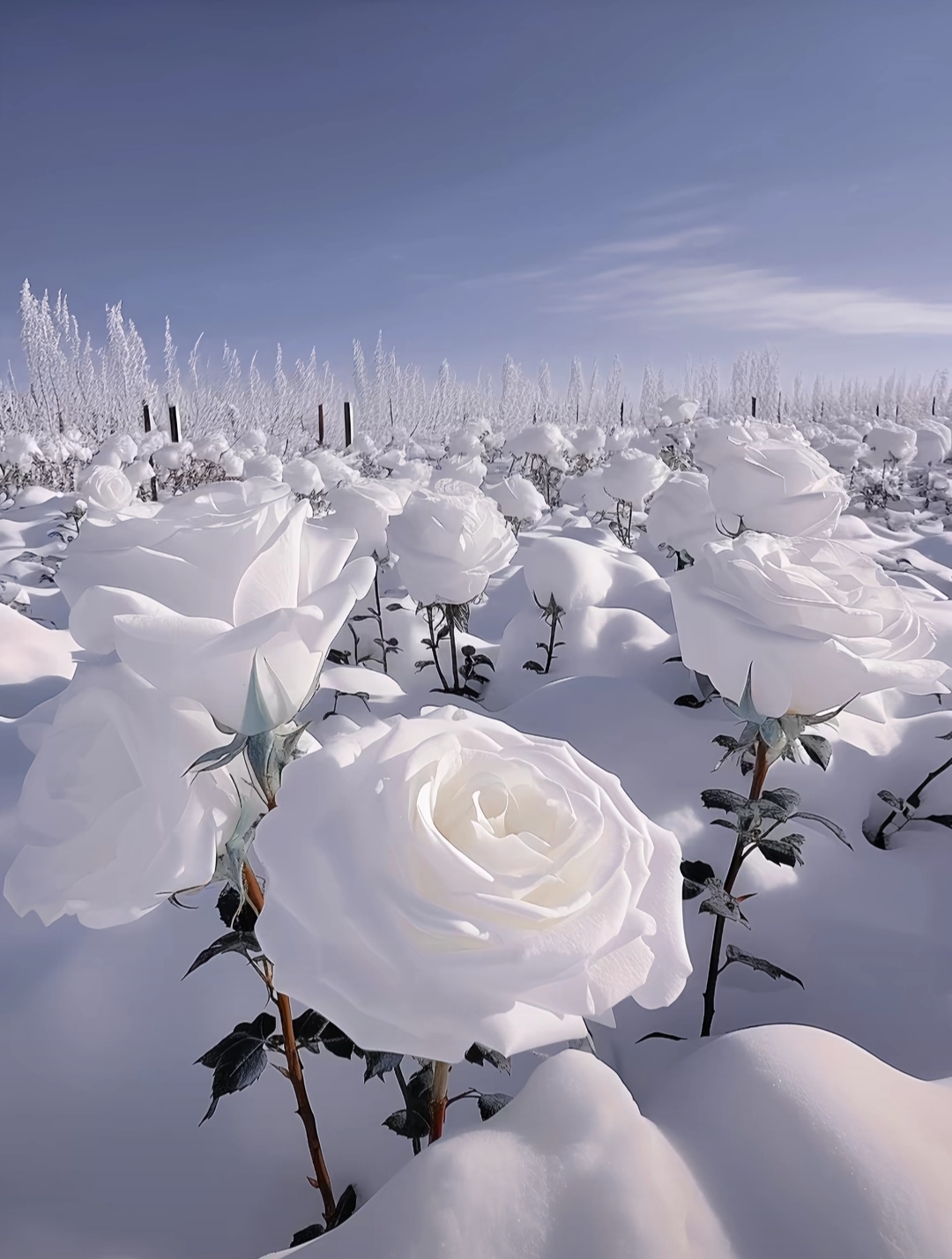 7615被大雪覆盖的白色玫瑰花海,简直美到令人窒息!