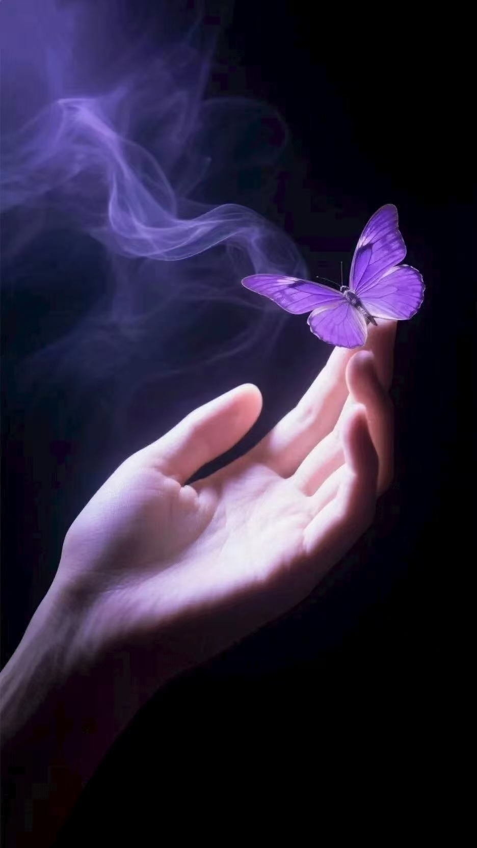 手心轻托紫色蝴蝶,仿佛整个世界都柔软起来