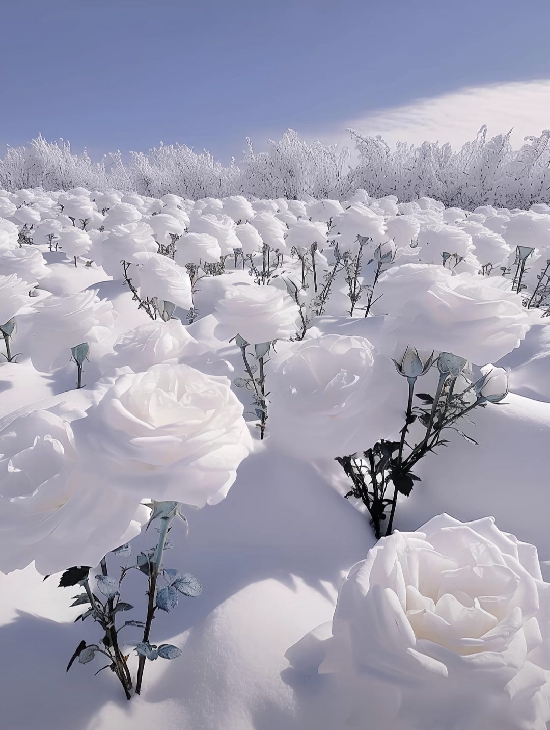 7615被大雪覆盖的白色玫瑰花海,简直美到令人窒息!