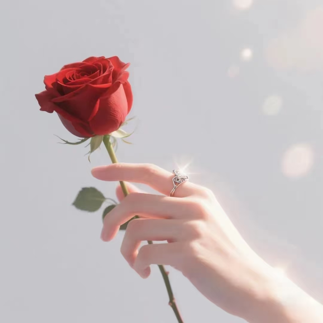 手握红玫瑰,爱在指尖绕