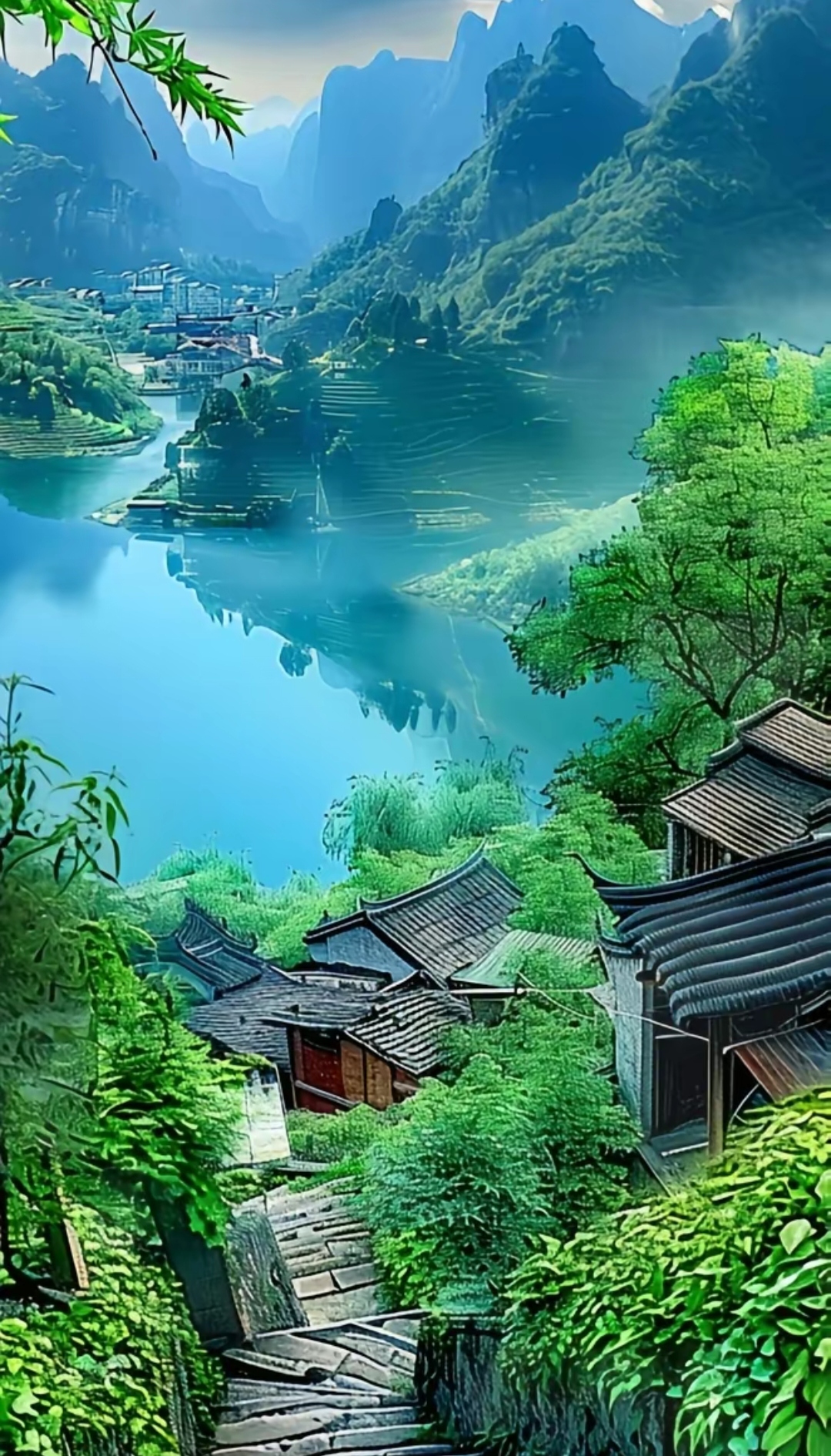 绝美中国风乡村风景插画  眼前一亮的创意,细腻描绘了那心中的桃源之