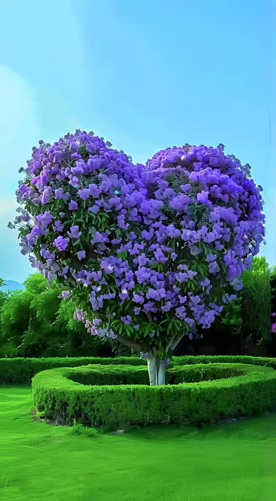 哇,这棵树开的花也太有心形了吧,真是个浪漫的场景!