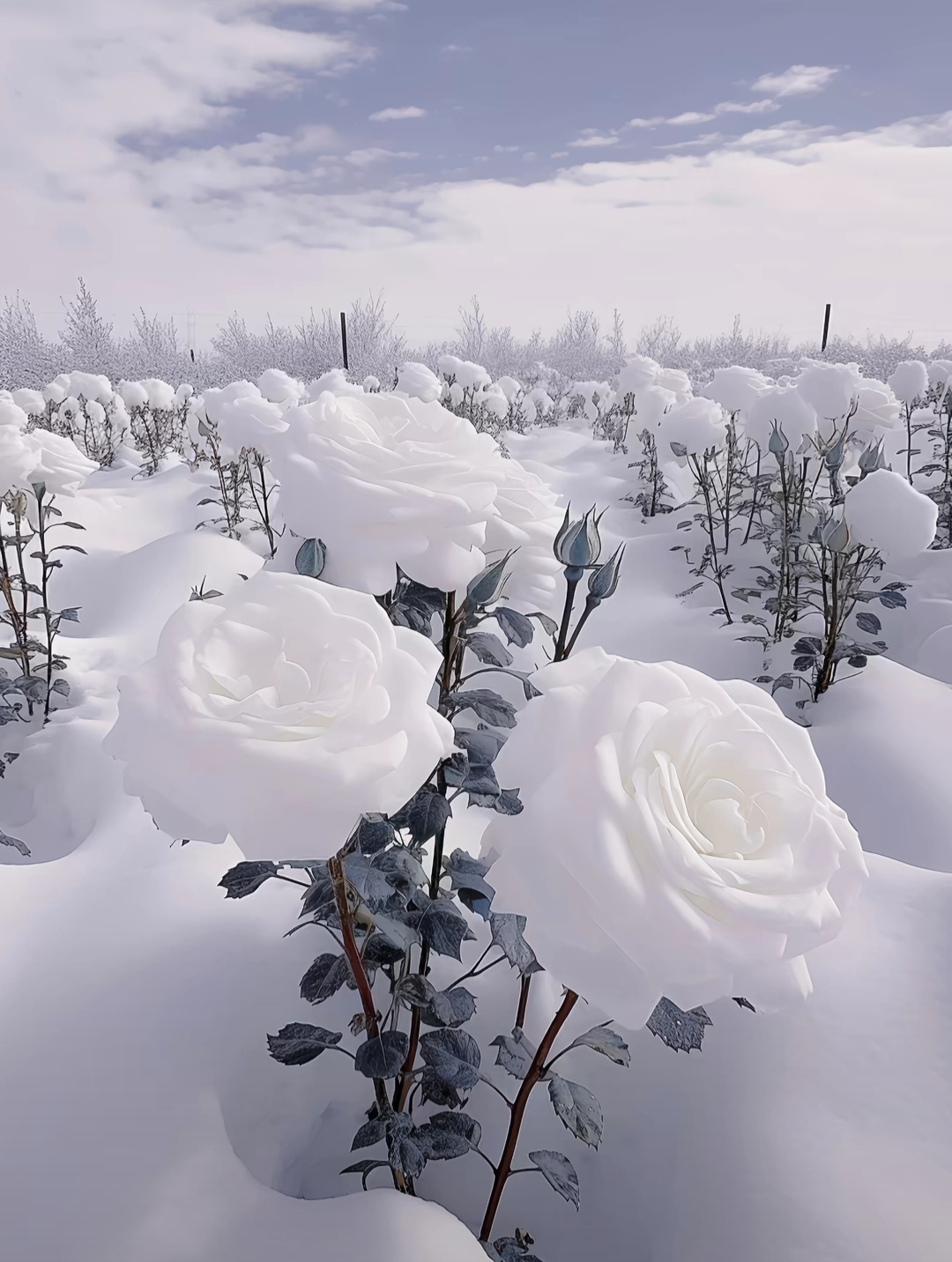 7615被大雪覆盖的白色玫瑰花海,简直美到令人窒息!