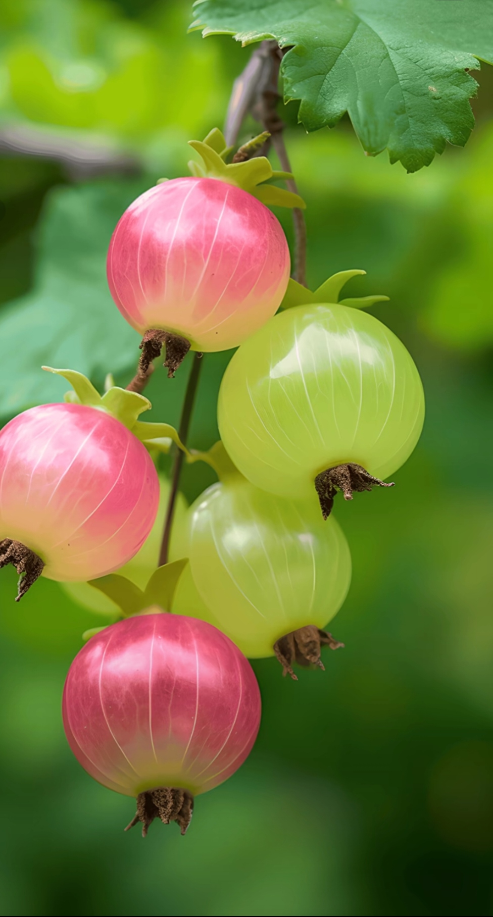 而那一抹绿,为这串粉色的果实增添了几分生机