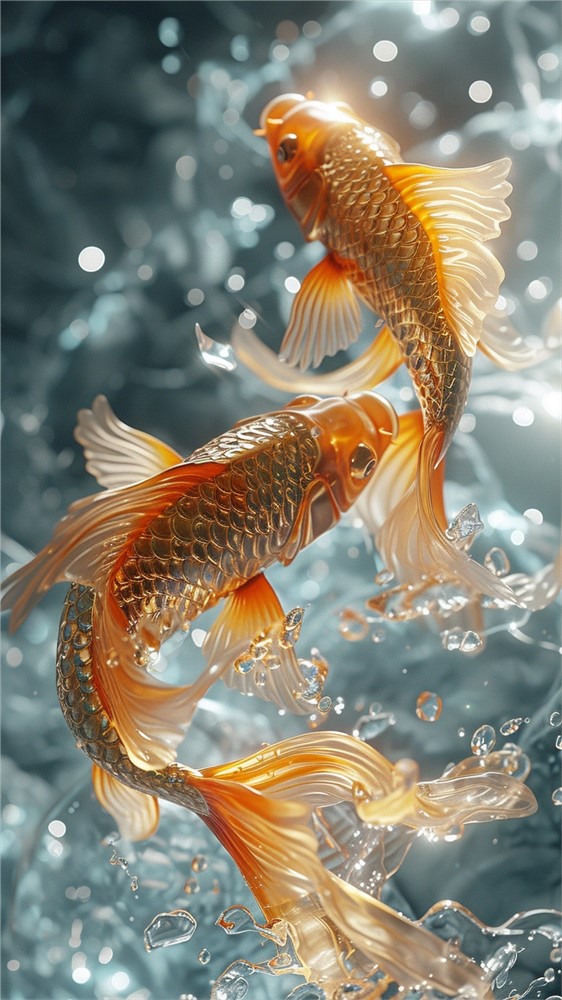 金鱼跃波,愿望飞扬 正文:金色鳞片在水中闪耀,如同每个渴望成真的