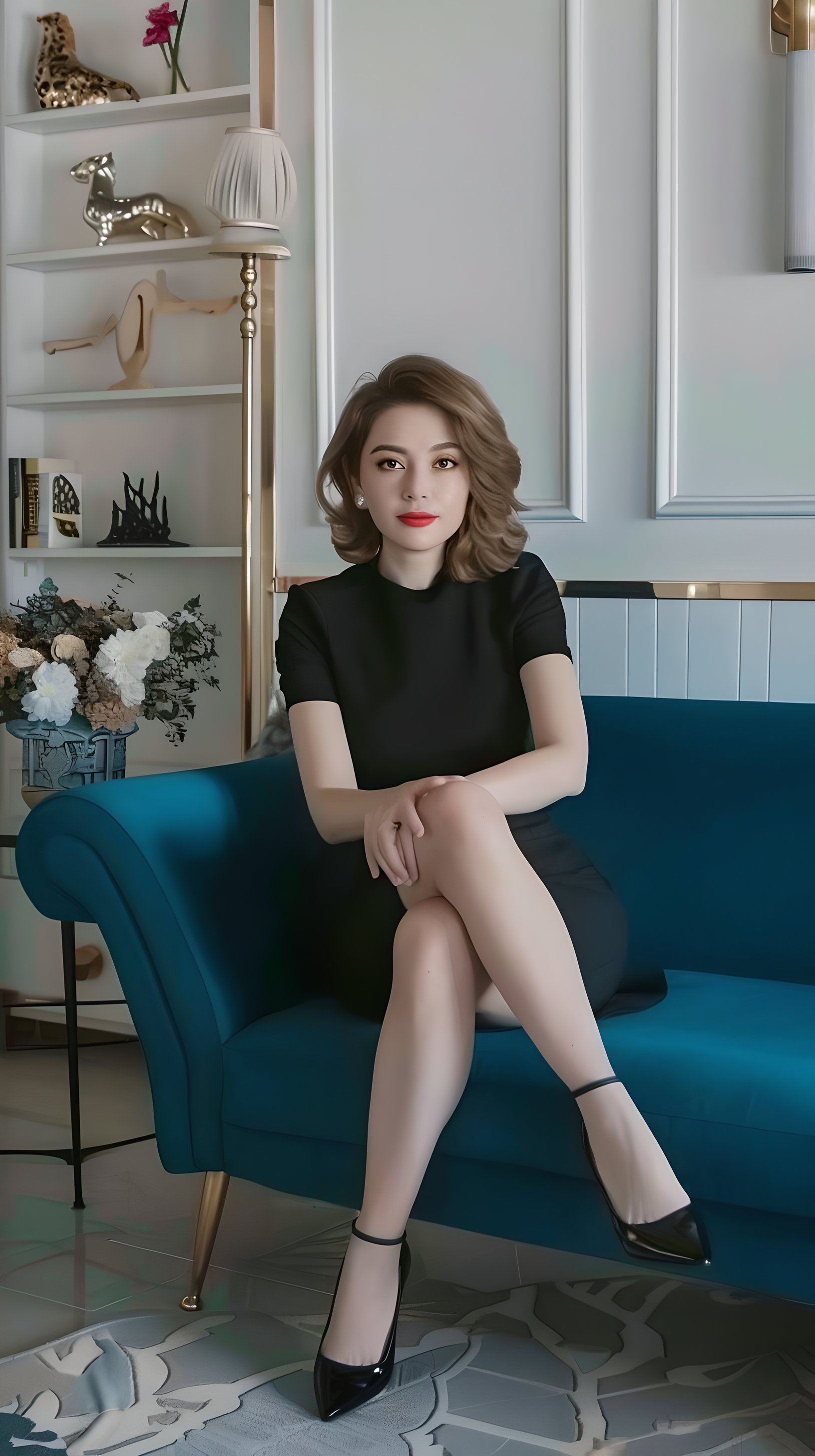 坐在蓝色沙发上,气质如兰,美得不可方物.#优雅女神