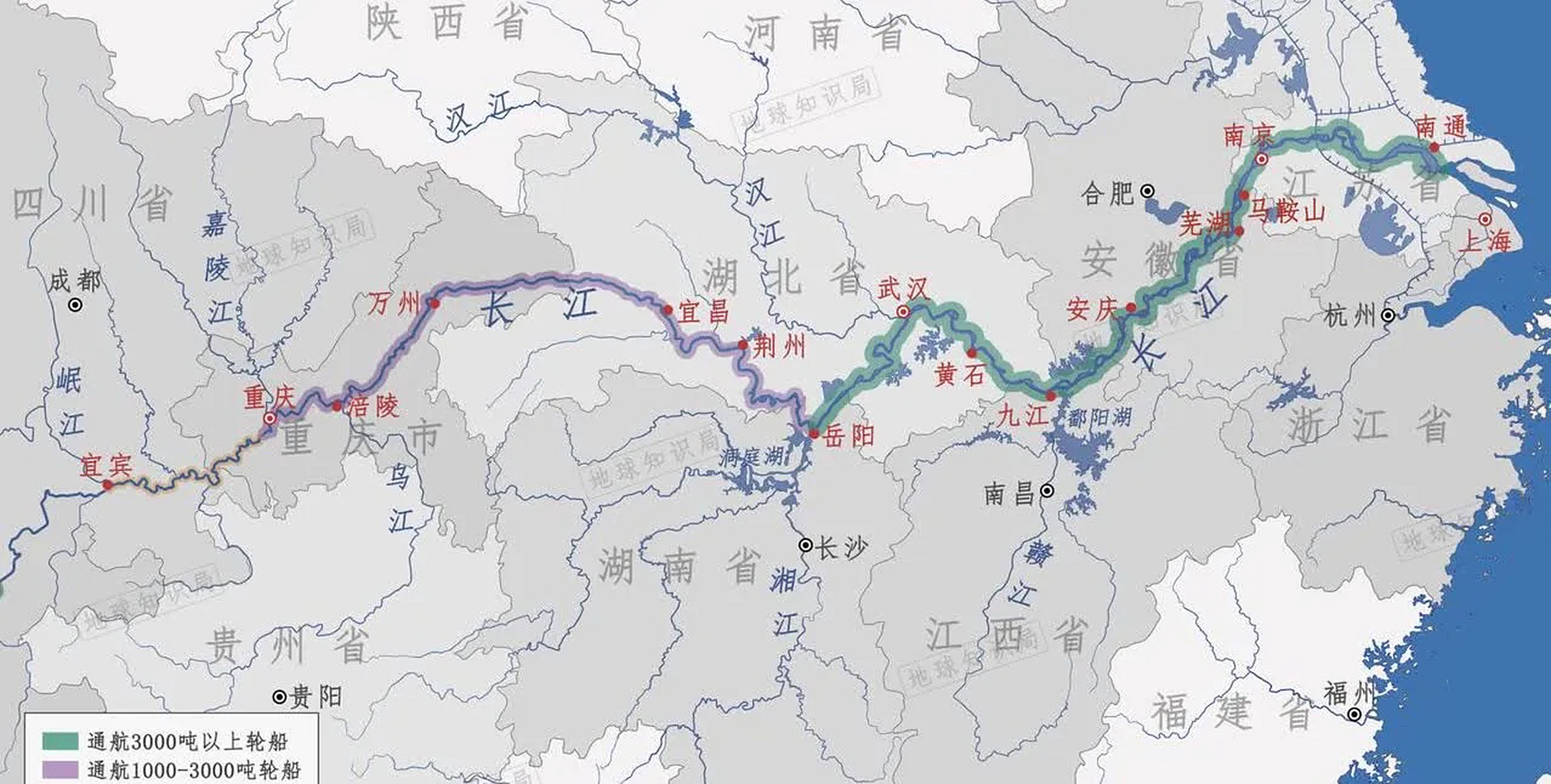 长江的通航里程长达64700公里,远超过其他河流