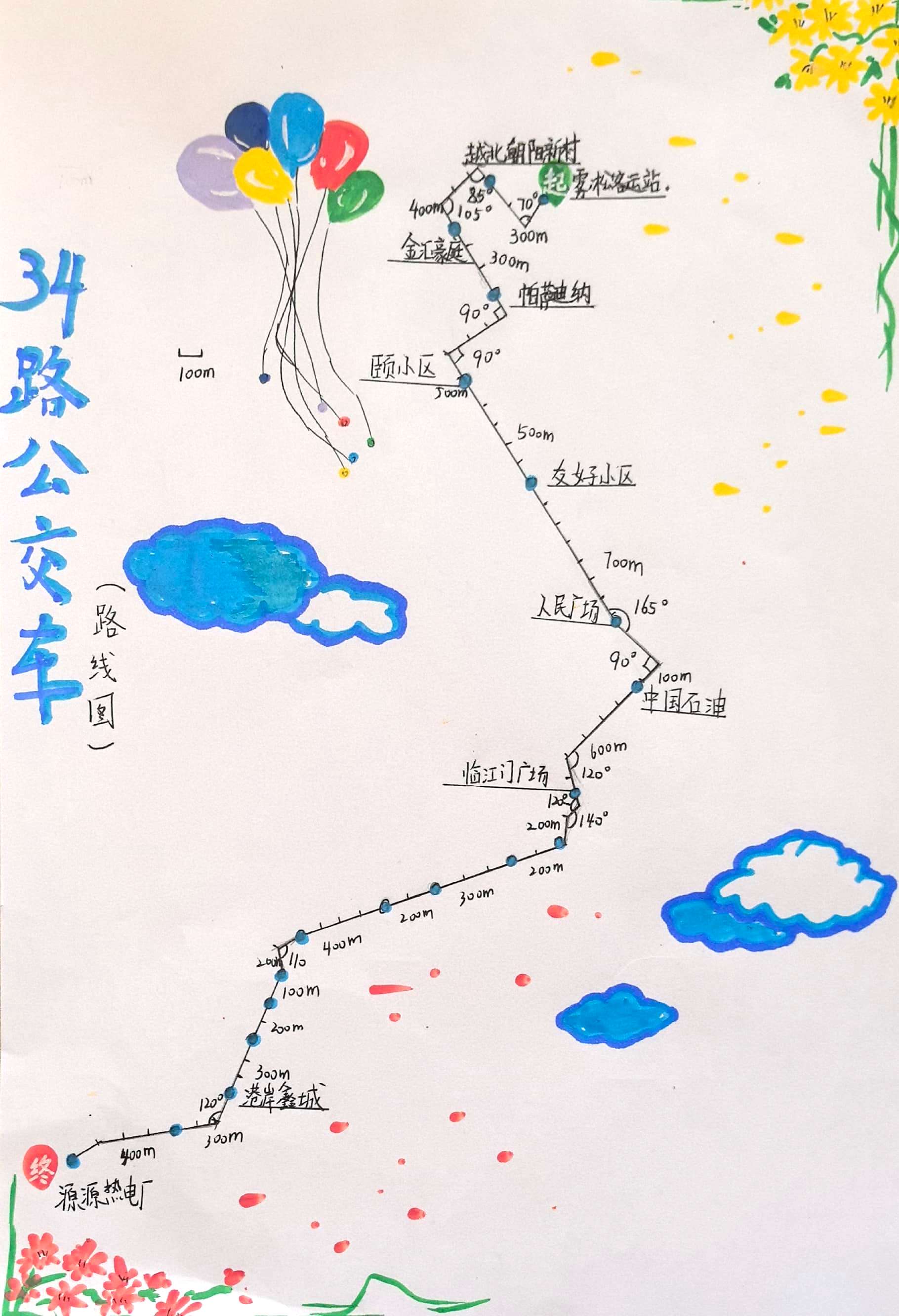 34路公交车,路线图(救助六上二单元示意图)