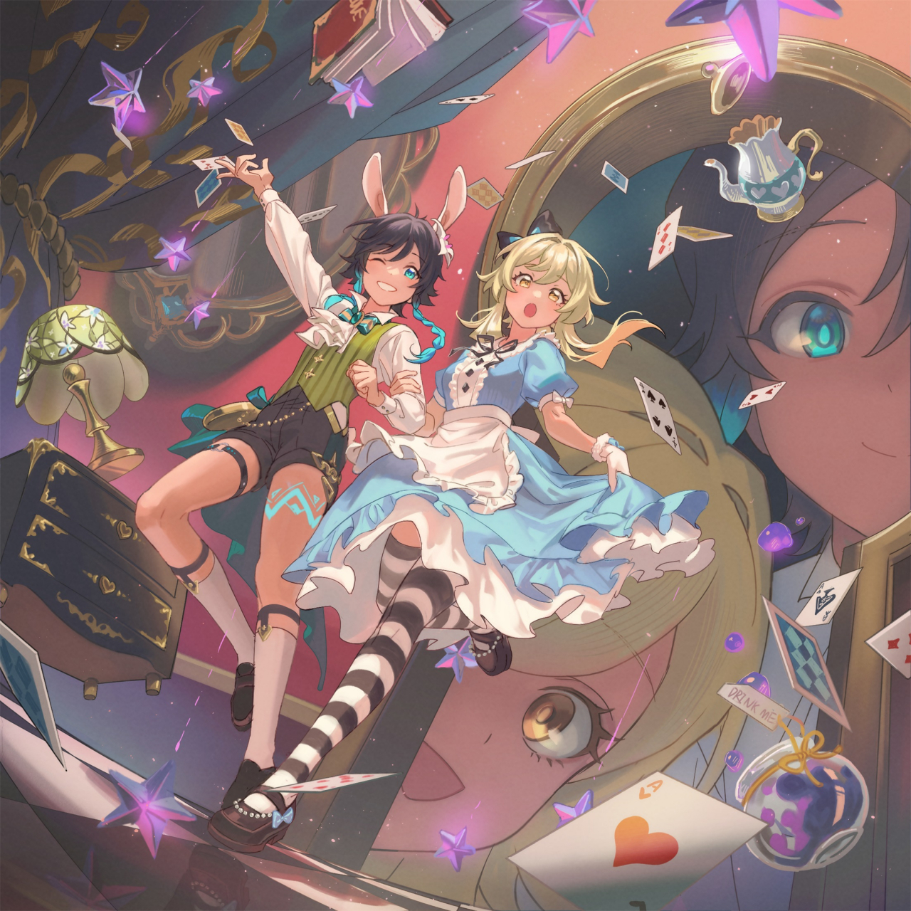 原神:温迪&荧 画师:fridaynightcat