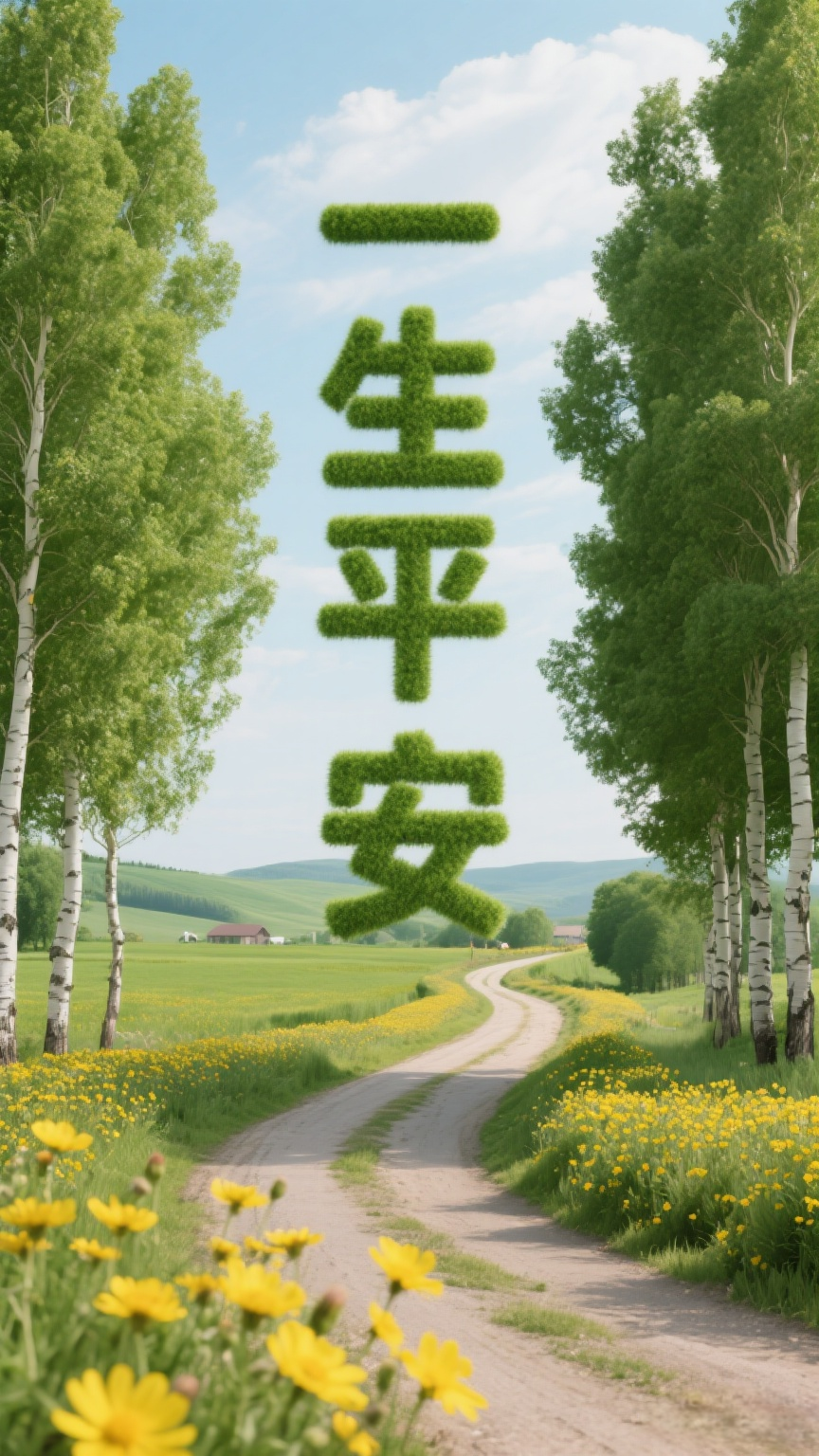 一条乡村小路蜿蜒,  绿绒绒编织出"一生平安"