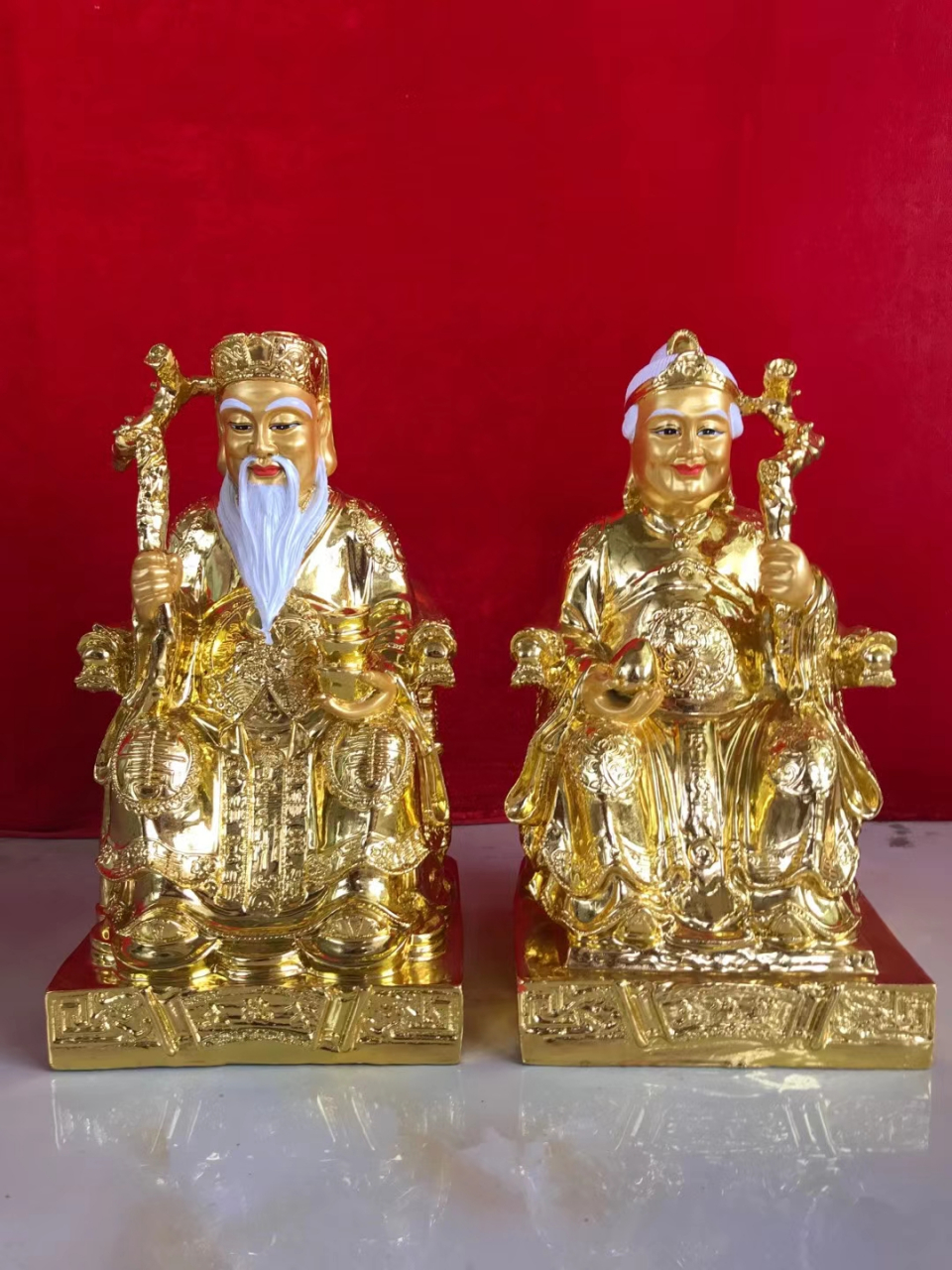 纯铜土地公土地婆鎏金福德正神土地爷雕塑铜神像定做厂家