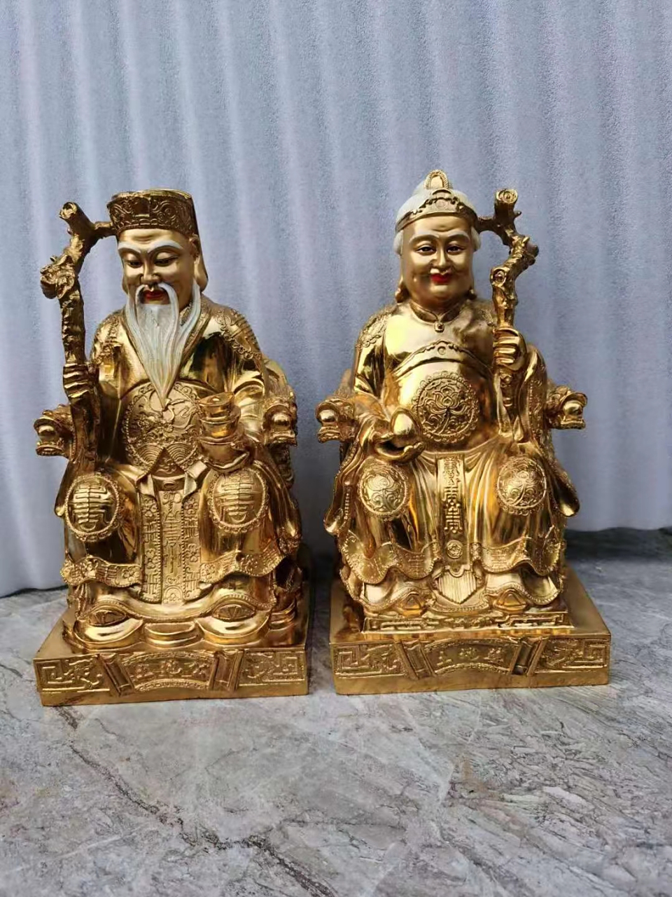 纯铜土地公土地婆鎏金福德正神土地爷雕塑铜神像定做厂家