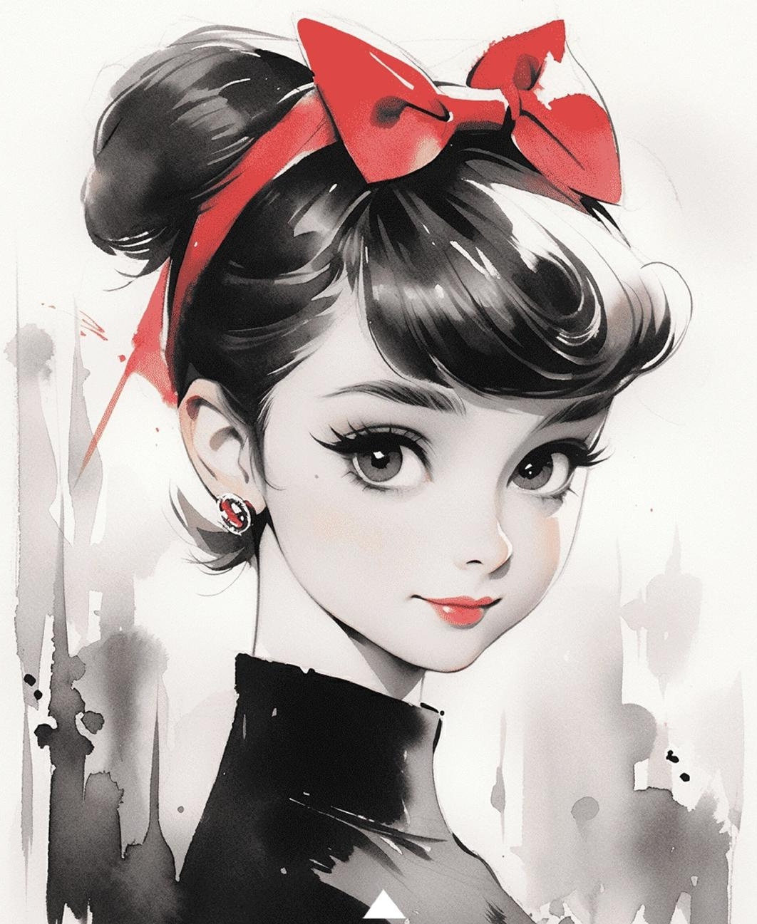 "可爱的奥黛丽赫本头像,活力满满,蝴蝶结发带是秘密武器哦!