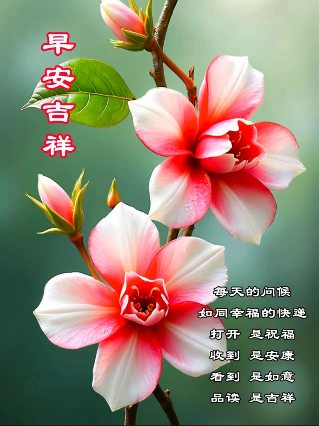 每天的问候 如同幸福的快递 打开是祝福 收到 是安康 看到 是如意