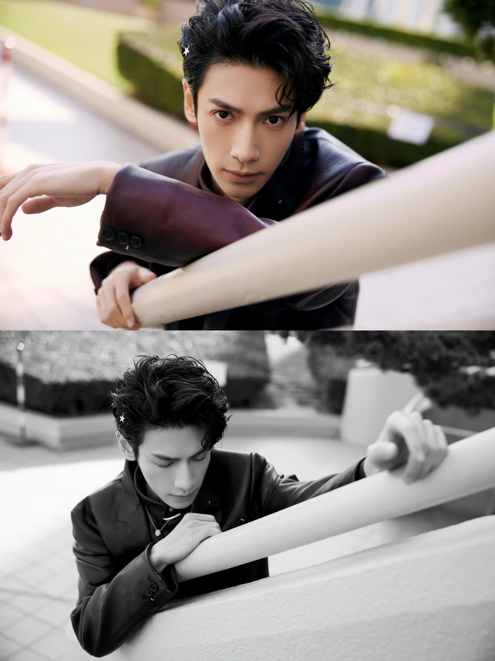 明星穿搭# #罗云熙#  身着复古摩登的暗红色皮衣, 与你共赴一场晚秋