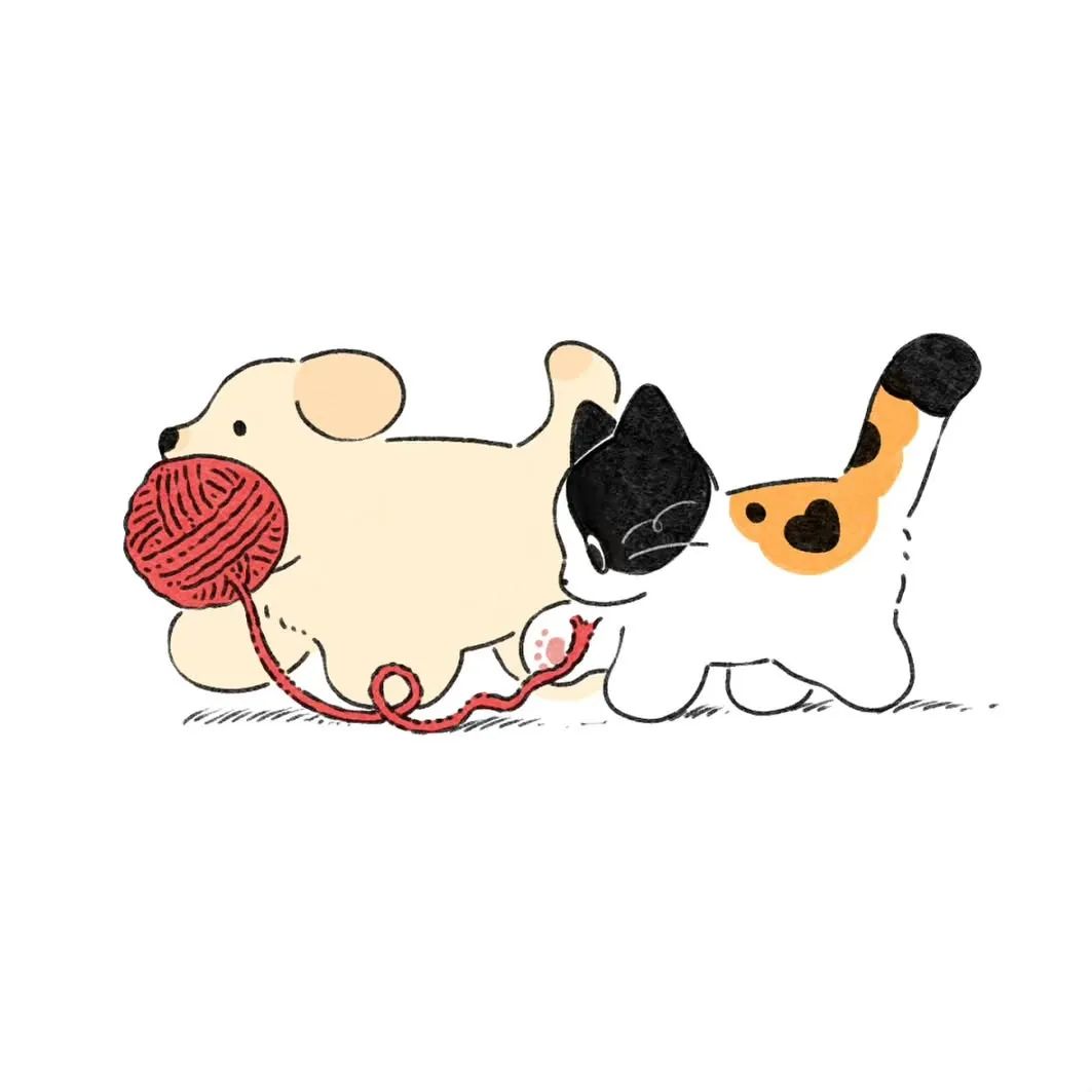 可爱的猫狗卡通插画,温馨有爱的氛围 ,来自画师o