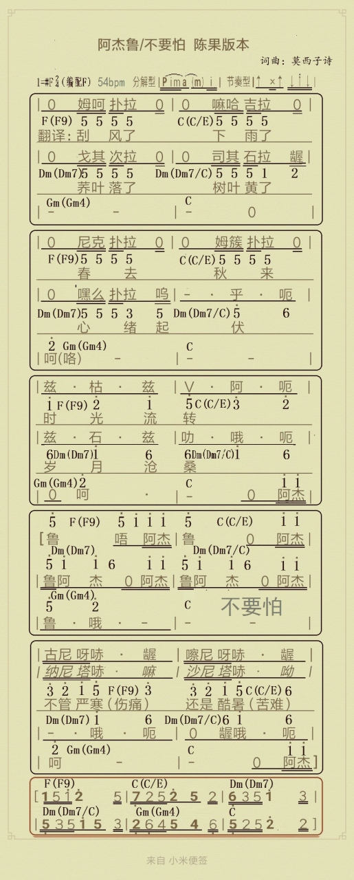 你要的小众音乐# 学唱彝语歌——阿杰鲁(不要怕) 但语言不通,谱子不