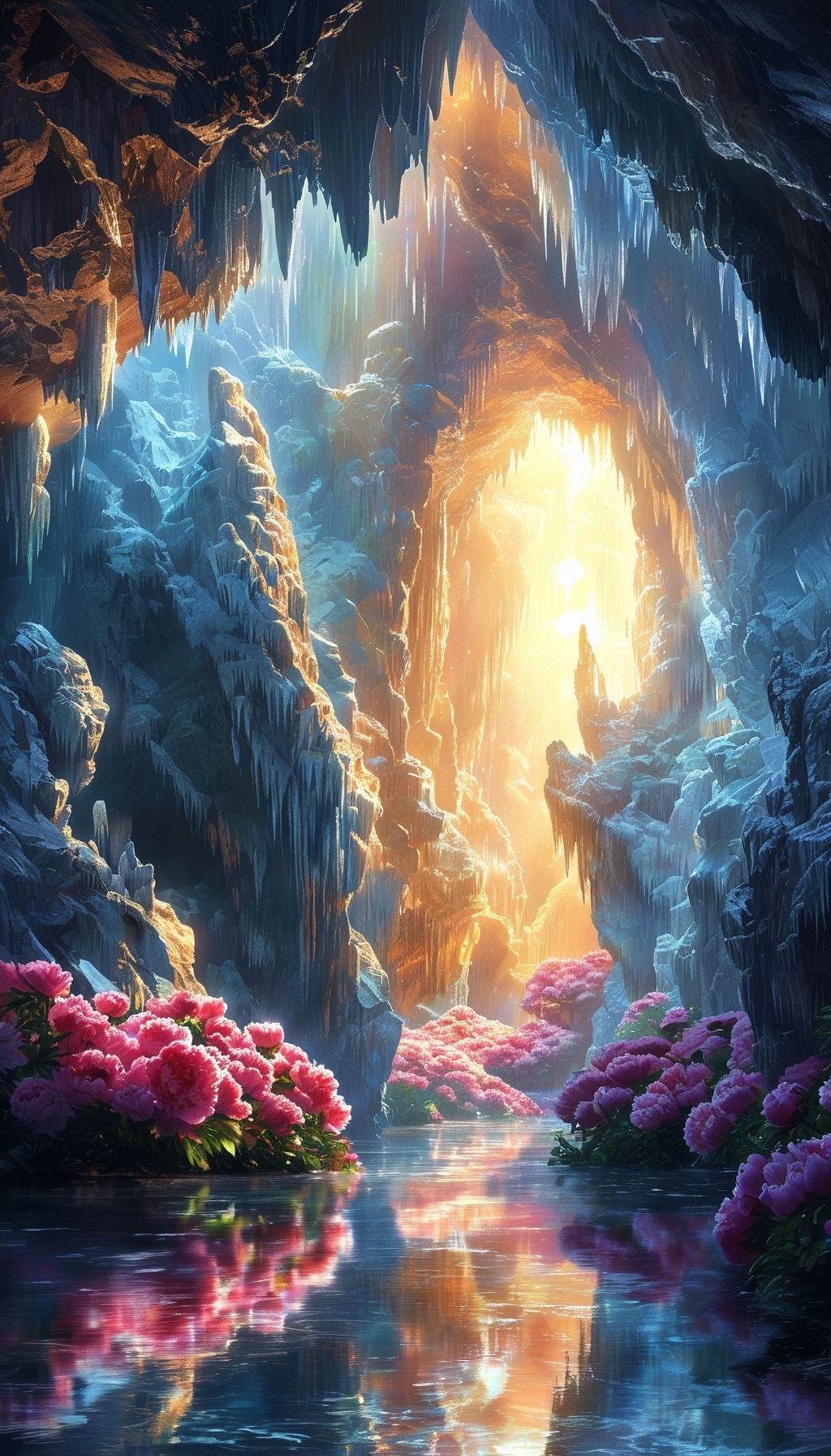 山洞幻想境界宫殿山水图片溶洞斑驳光影溶洞洞口娱乐神秘宫殿背景图