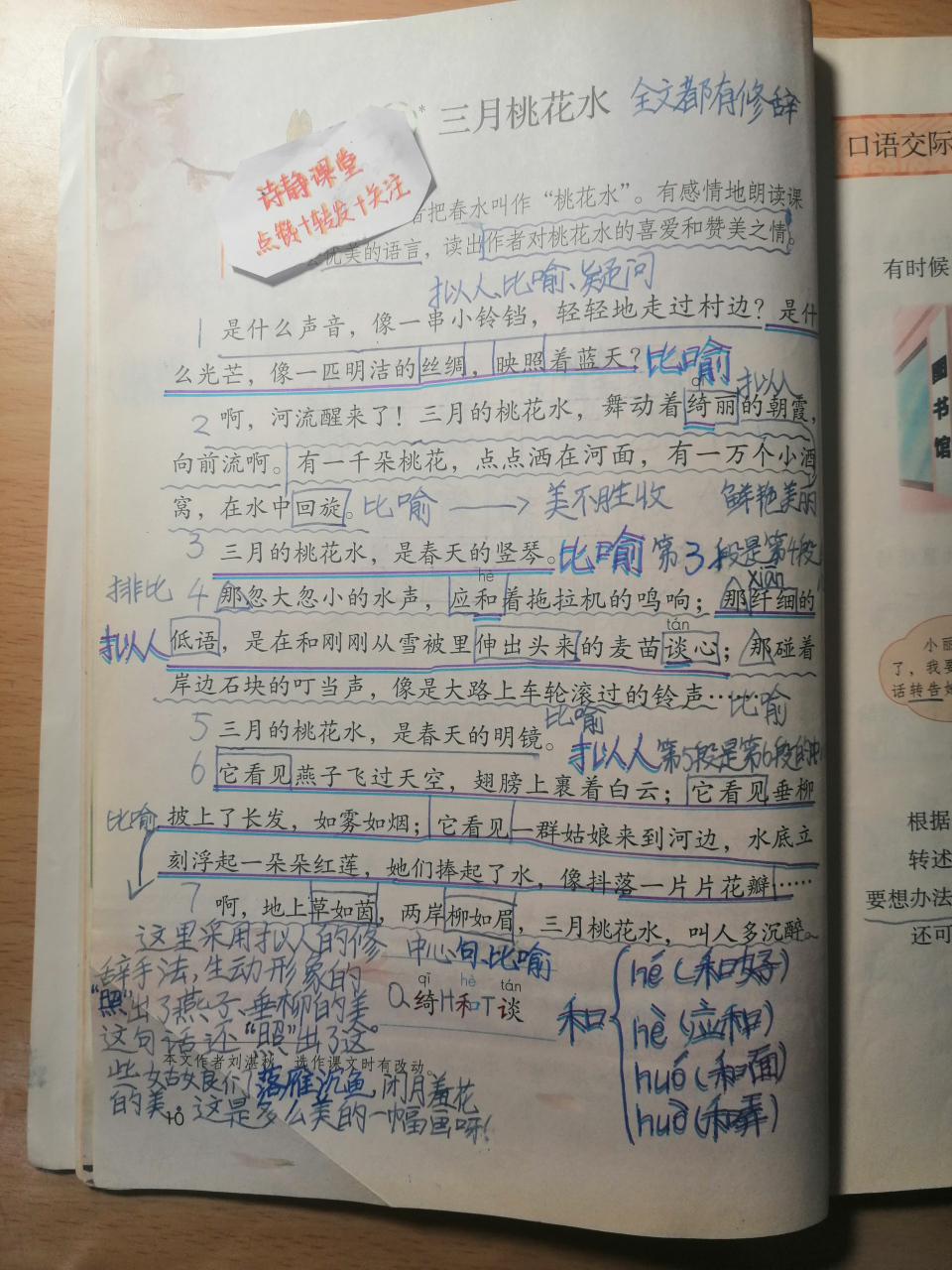 四下语文第四课《三月桃花水》课堂笔记,自主学习的好帮手,建议课后看