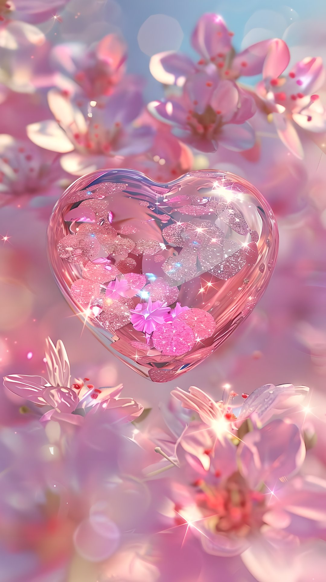 梦幻心形悬浮空中,粉色花瓣与星星共舞🌸✨  🌈在这个充满浪漫