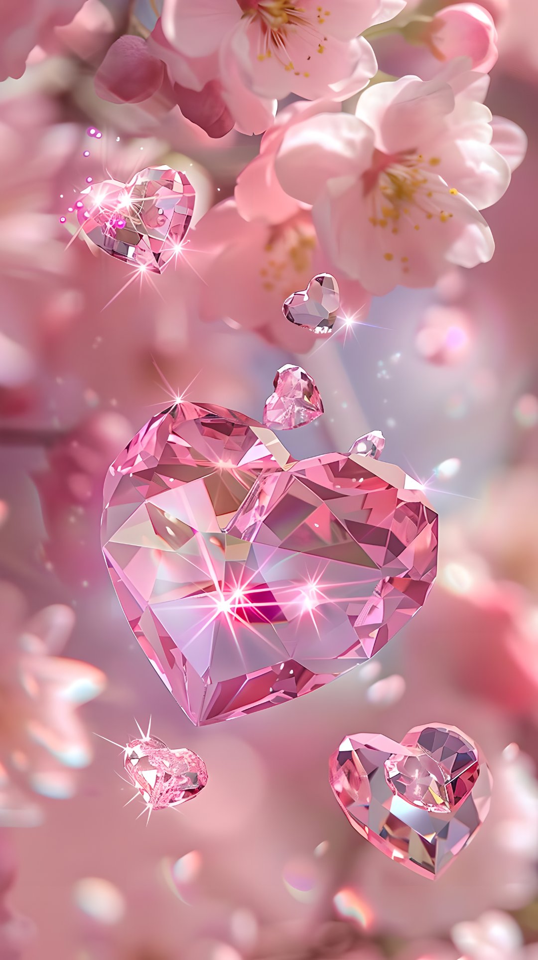 梦幻心形悬浮空中,粉色花瓣与星星共舞🌸✨  🌈在这个充满浪漫