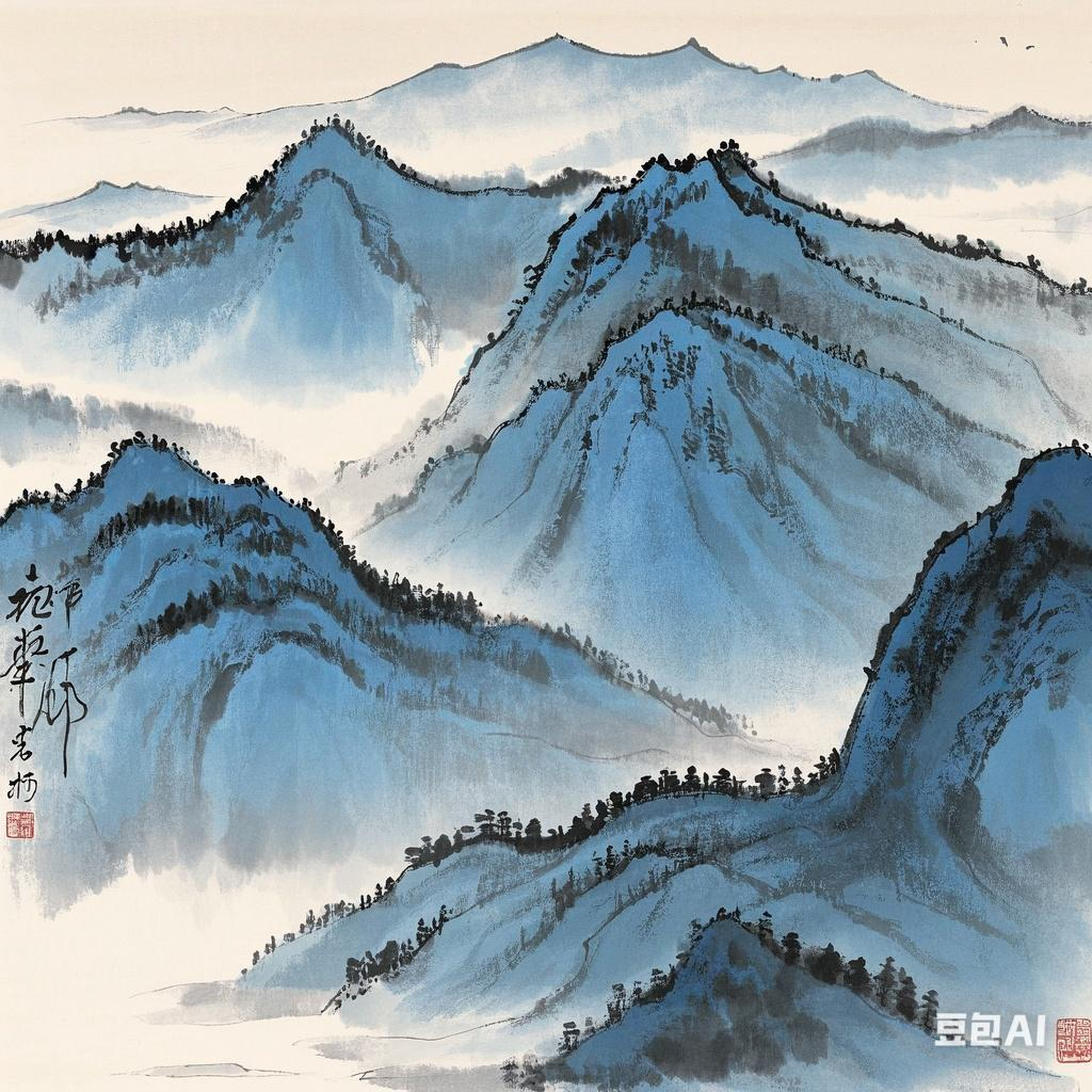 书画艺术欣赏#在宣纸的空白中,水墨晕染开来,形成绵延不绝的抽象山脉